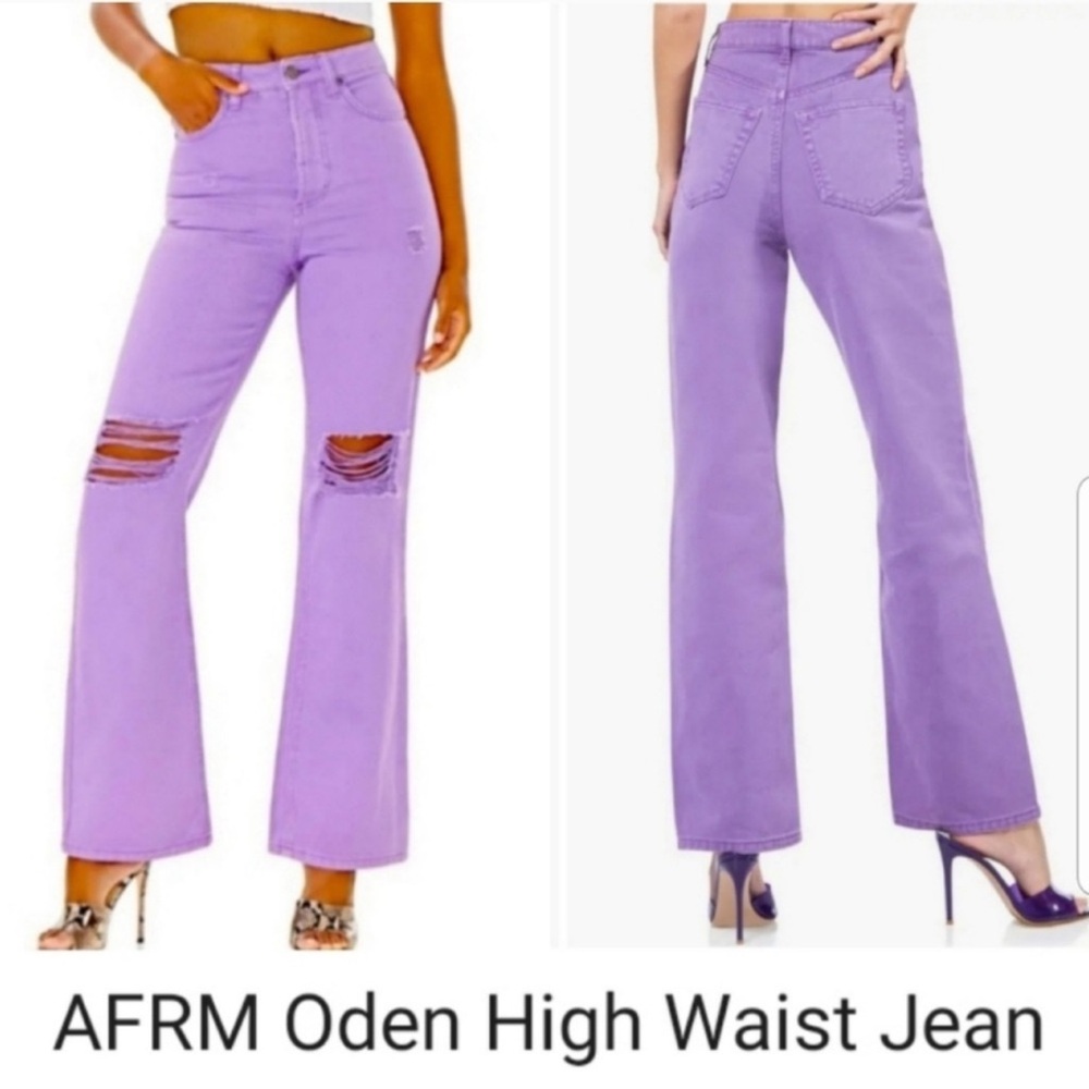 AFRM Oden‎ High Waist Jean Flare Leg Distressed Purple Women's Lavender Jeans 29